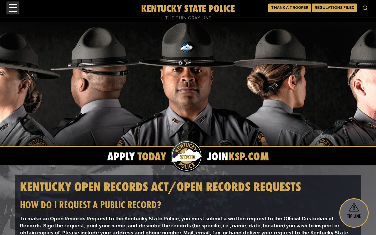 Marion County arrest history request through Kentucky State Police